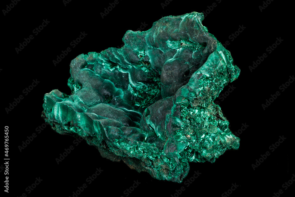 Macro of a mineral stone Malachite on a black background Macro of a mineral stone Malachite on a black background