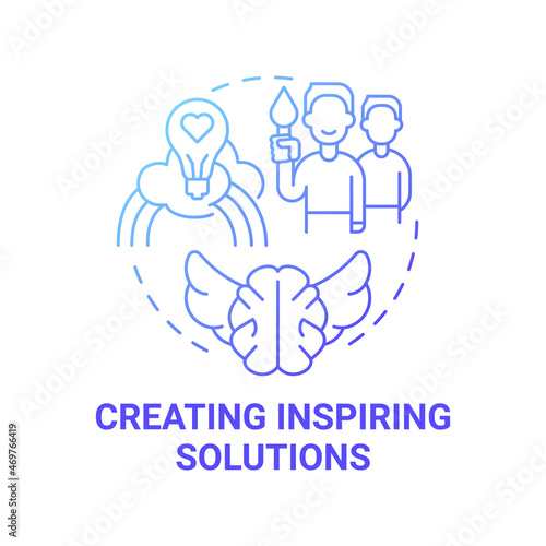 Creating inspiring solutions blue gradient concept icon. Social entrepreneurship abstract idea thin line illustration. Motivation and incentive to change. Vector isolated outline color drawing