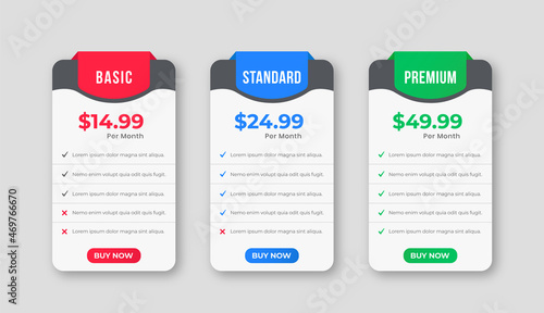 modern Clean infographic Pricing plan table design template
