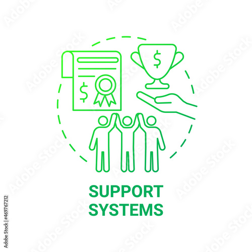 Support systems green gradient concept icon. Social entrepreneurship abstract idea thin line illustration. Build business credibility. Attract investors. Vector isolated outline color drawing