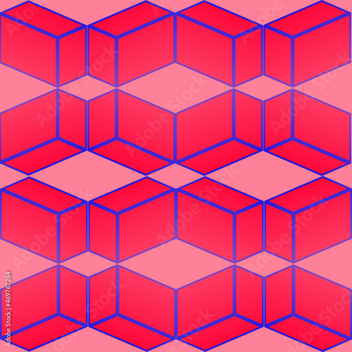 Pink abstract seamless geometric pattern. Isometric volumetric elements for textiles, covers, wrapping paper.