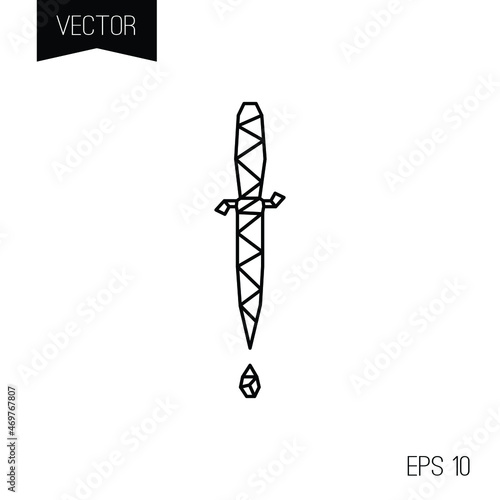 Black vector geometric icon, logo or tiny tattoo. Street gangsta and romantic style. Sketch knife.