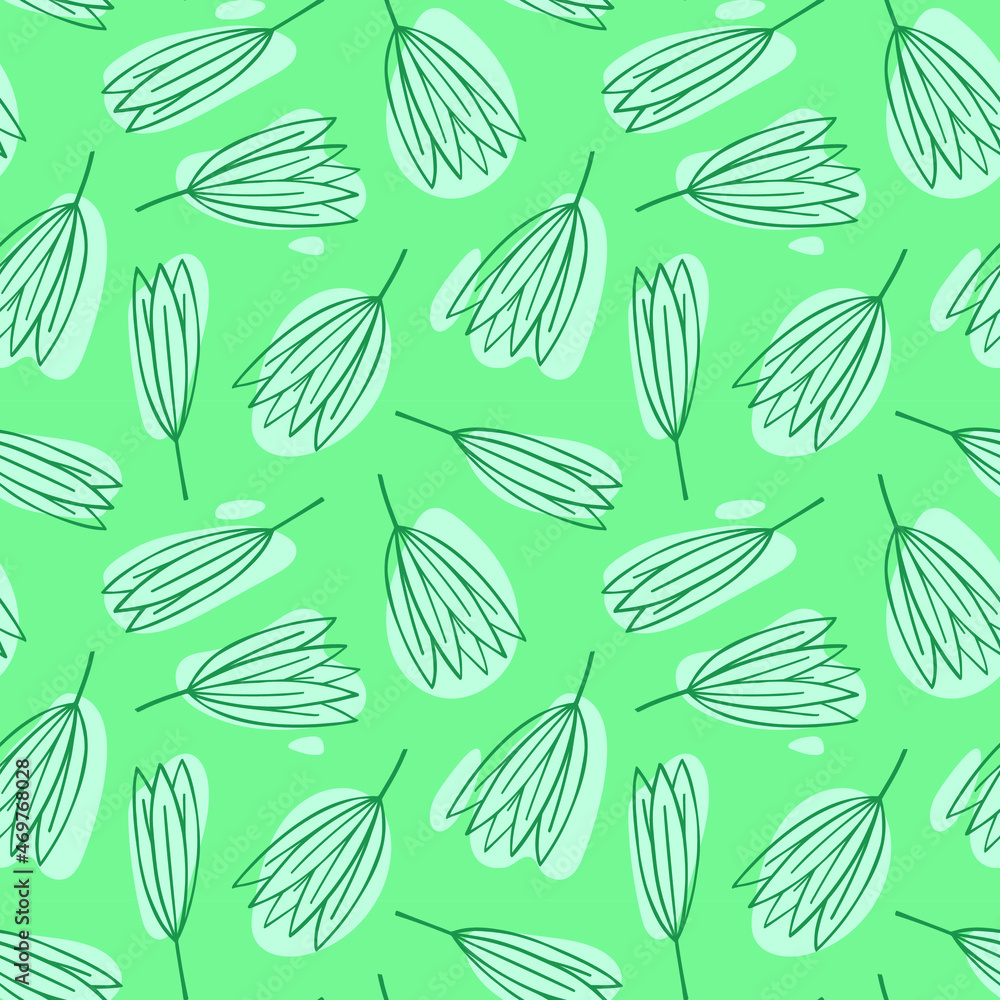 Floral silhouette vector seamless pattern. Floral vector pattern on green background. Floral silhouette vector seamless pattern. Floral vector pattern on green background.