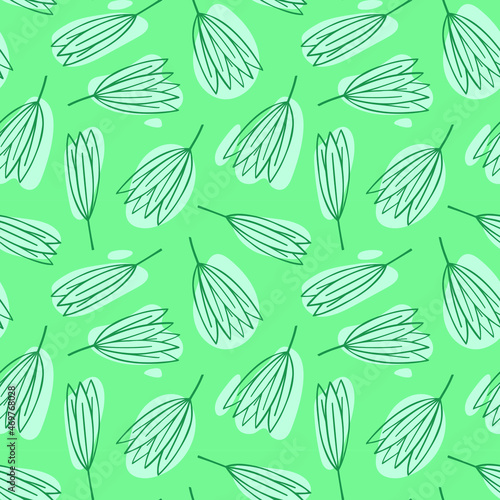 Floral silhouette vector seamless pattern. Floral vector pattern on green background. 