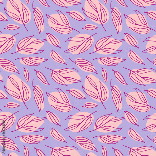 Floral silhouette vector seamless pattern. Floral vector pattern on violet background. 