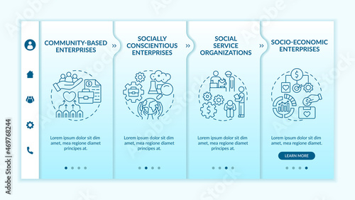 Social entrepreneurship focus onboarding vector template. Responsive mobile website with icons. Web page walkthrough 4 step screens. Social business color concept with linear illustrations