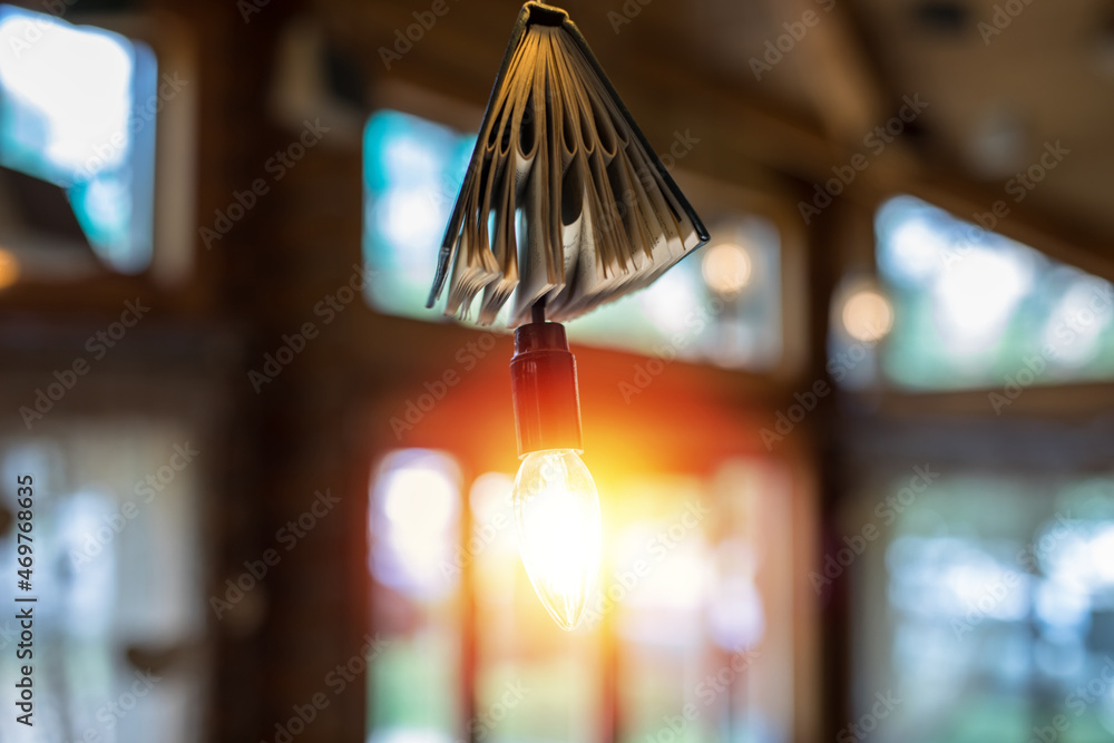 lamps and books in the library