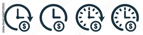 Set of icons time is money. Clock with dollar, sign. Vector illustration.