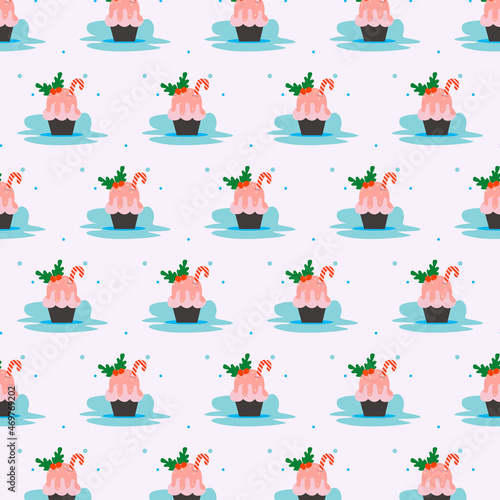 Seamless pattern christmas cup cake design background