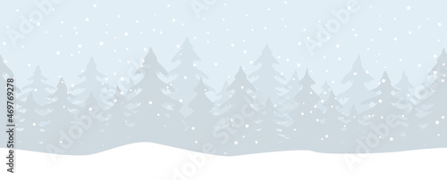 christmas landscape background with firs and snowfall