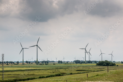 Wind wheels for renewble energy on the flat marshland of North Germany