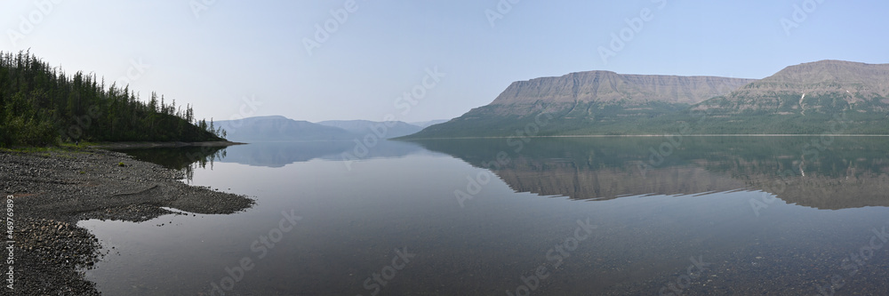 Panorama, lake on the Putorana plateau.