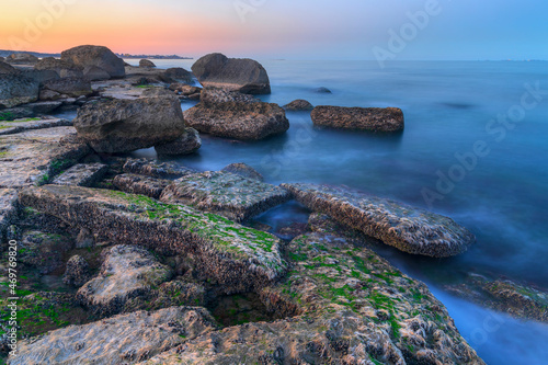 Coast of the Caspian Sea at sunset.