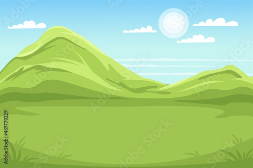 Landscape green hills and meadows
