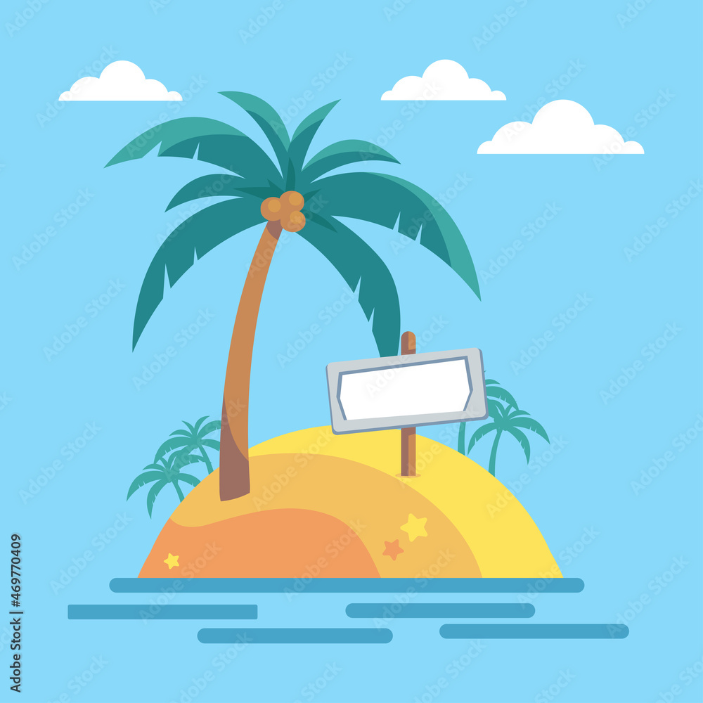 Fototapeta premium An islet with palms and a signpost