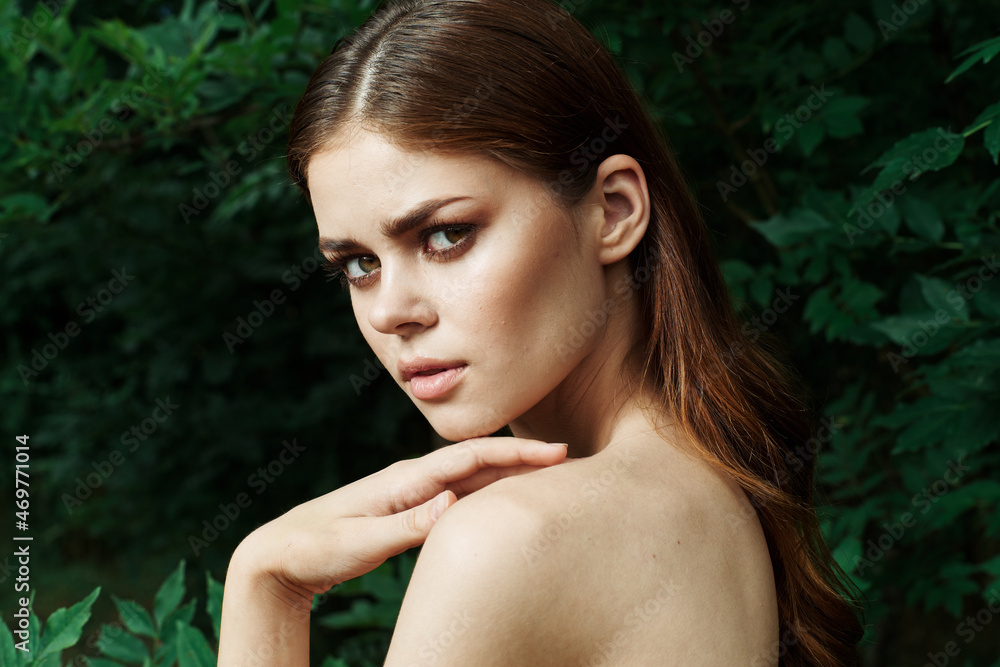 smiling woman makeup spa nature fresh air close-up smiling woman makeup spa nature fresh air close-up