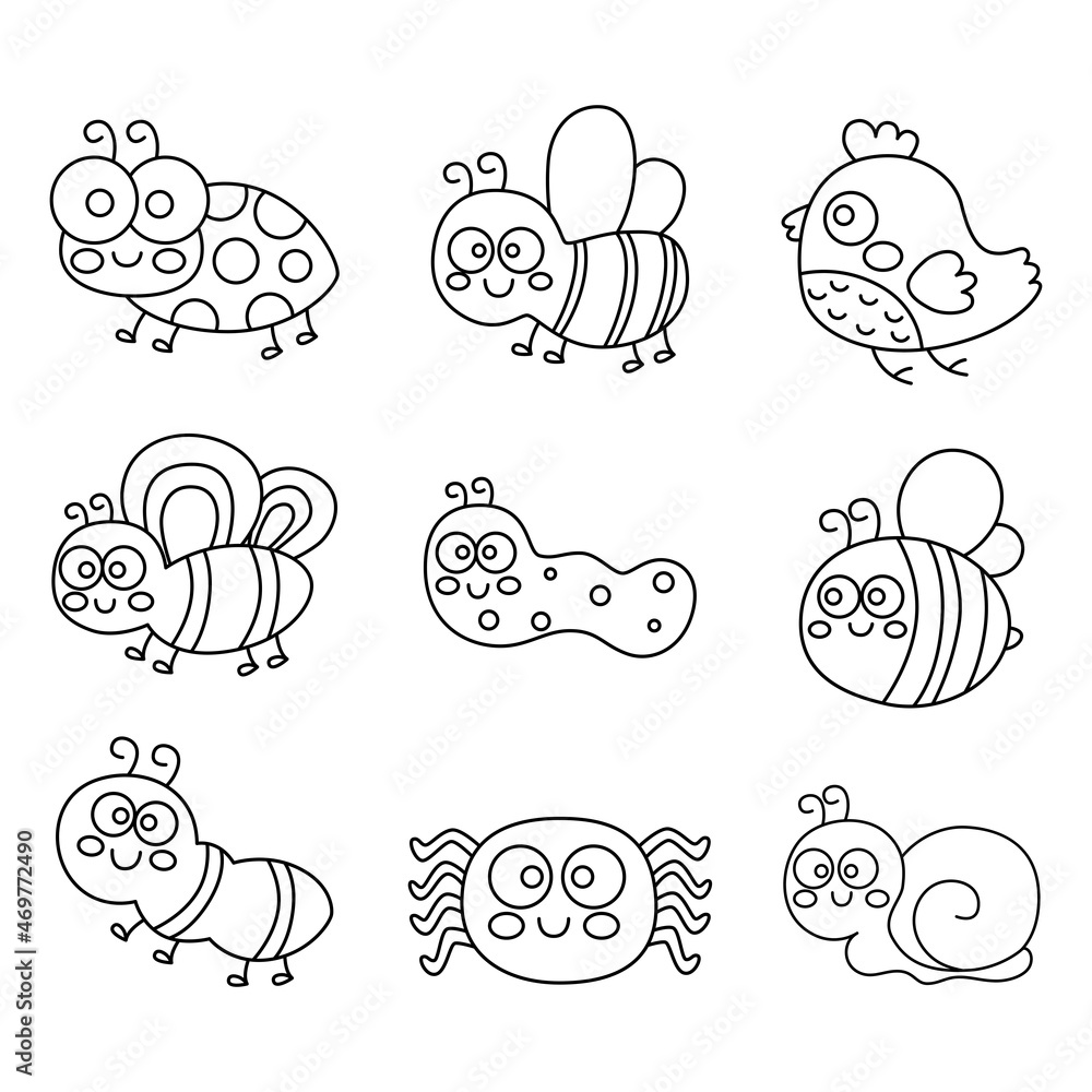 Cute bug and snail cartoon funny insects set Isolated on white background. Cute bug and snail cartoon funny insects set Isolated on white background.