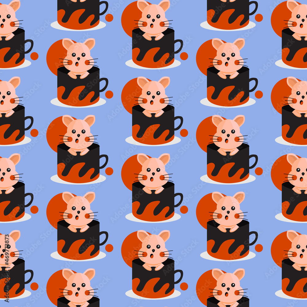 Obraz premium Seamless pattern inside cup animal cat design