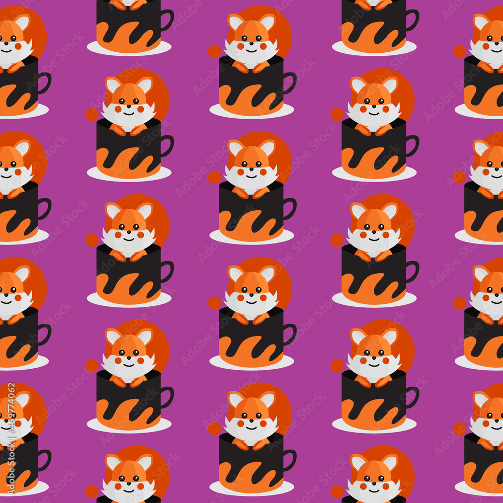 Seamless pattern inside cup animal fox design Seamless pattern inside cup animal fox design