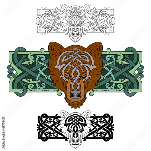 Set of banners in Celtic style.Banners with animal muzzle.