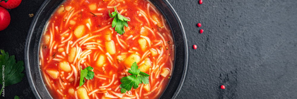 tomato soup pasta red first course dish meal snack copy space food background rustic tomato soup pasta red first course dish meal snack copy space food background rustic