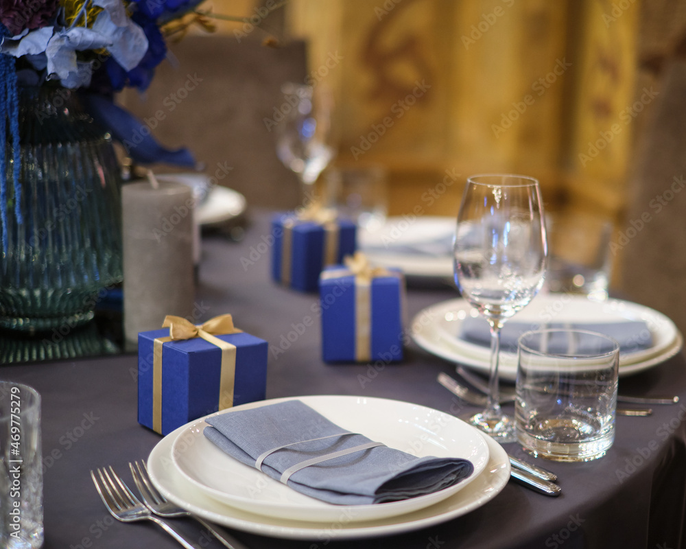 Fototapeta premium Wedding ceremony beautiful colourful lights food banquet
