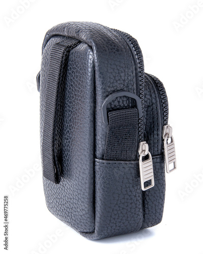 Leather bag for a phone isolated white background