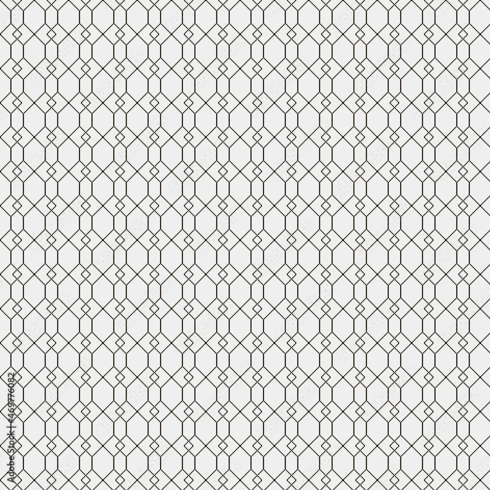 Fototapeta premium simple vector pixel art black and white seamless pattern of minimalistic abstract diagonal crossing ornate grid tile on white background