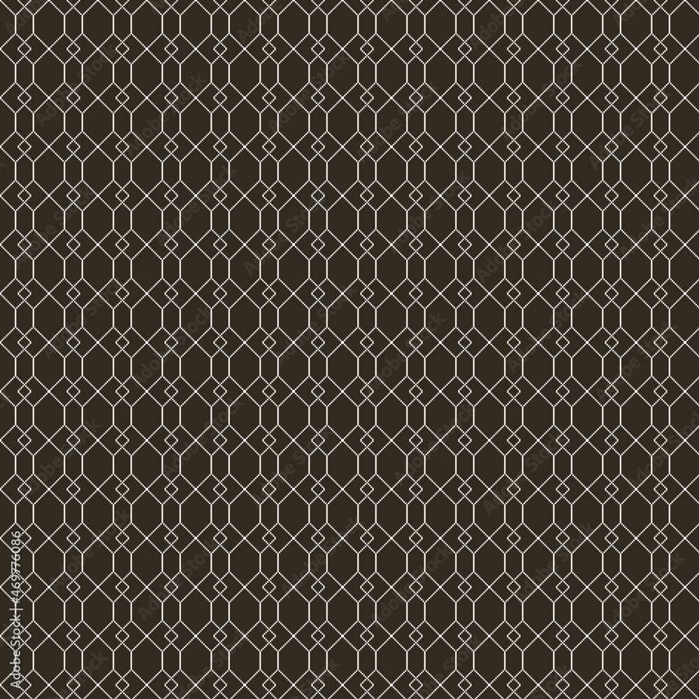 Fototapeta premium simple vector pixel art black and white seamless pattern of minimalistic abstract diagonal crossing ornate grid tile on black background