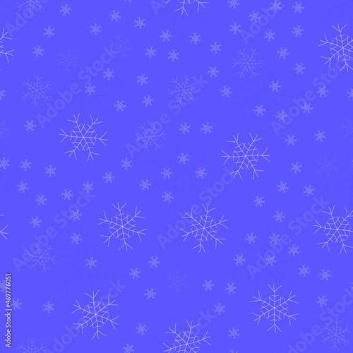 Blue background with snowflakes, vector pattern. Minimalistic classic background. Blue, winter seamless pattern for design decoration and gifts for Christmas. Festive snowflakes for textiles and print