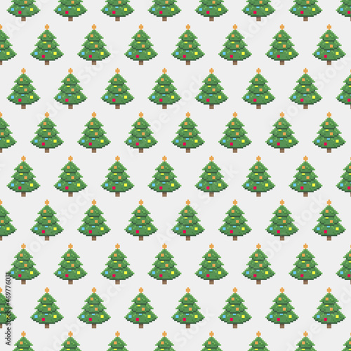 simple vector pixel art colorful seamless pattern of cartoon decorated Christmas trees