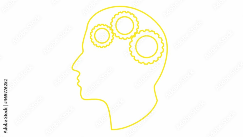 Animated linear mechanism in the head with gears. Concept of idea, creativity, intellect, strategy, thinking, work. Looped video. Illustration isolated on white background. Animated linear mechanism in the head with gears. Concept of idea, creativity, intellect, strategy, thinking, work. Looped video. Illustration isolated on white background.