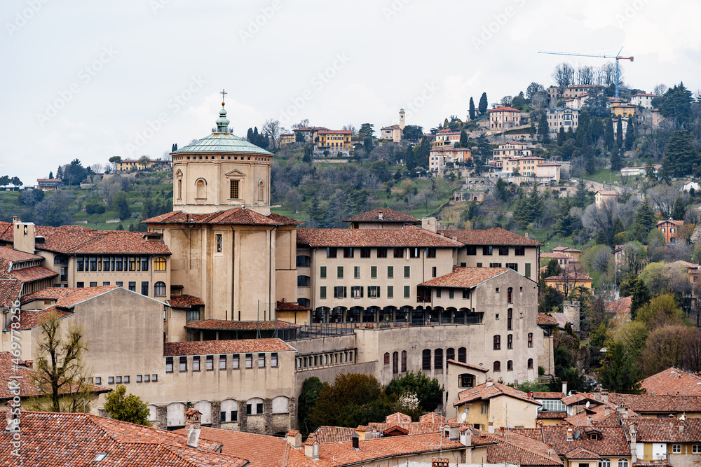 View of the roofs of old houses. Bergamo, Italy