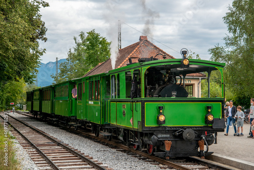 historic Chiemsee steam train from Prien train station to Prien harbor, Bavaria, Germany