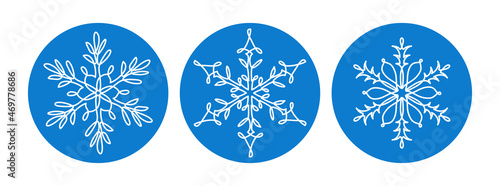 Snowflakes set of icons  signs  symbols. One continuous line art drawing of snowflake. Single line vector illustrations