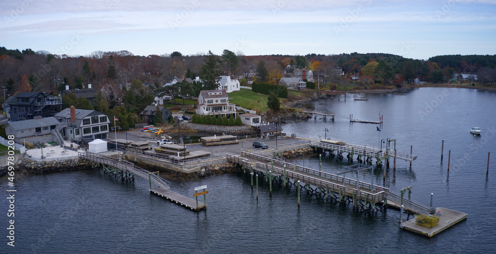 Aerial photo of Pepperrell Cove in Kittery, Maine