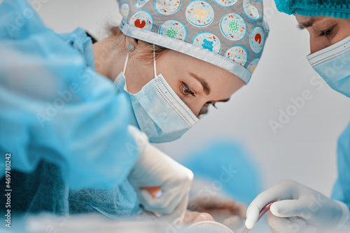 women dentist getting ready to see the device with the patient and the client
