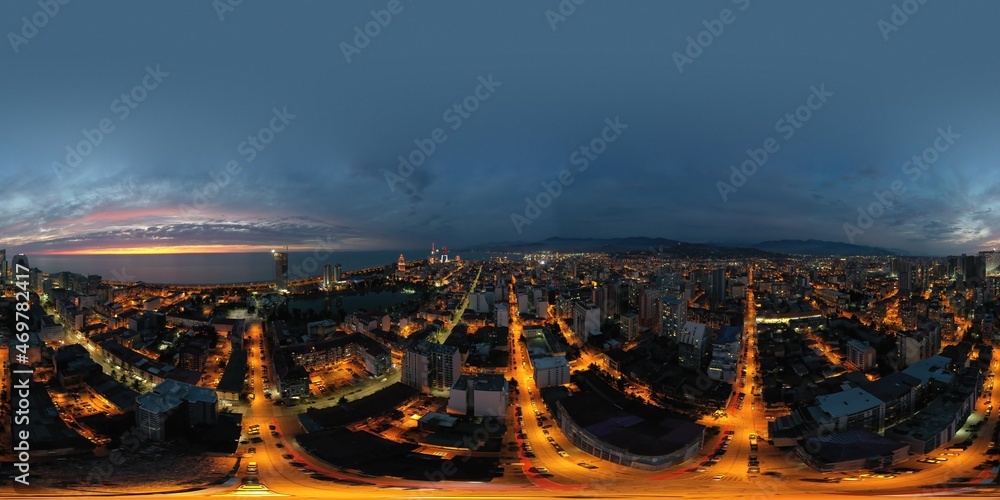 Batumi, Georgia - October 21, 2021: 360 city evening panorama