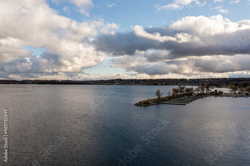 Photography Lake Simco Barrie drone views of centennial park boatyard  around sunset with ov