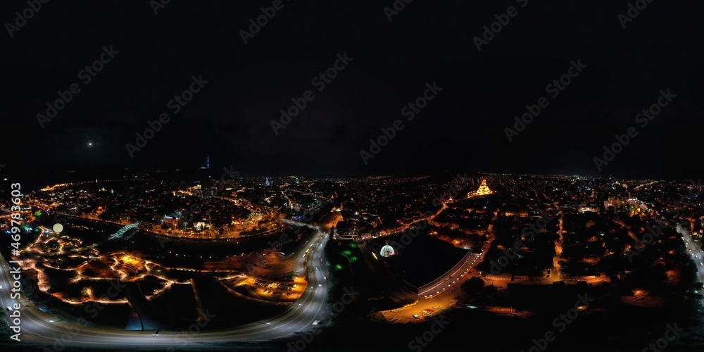 TBilisi, Georgia - October 21, 2021: 360 panorama of the night city