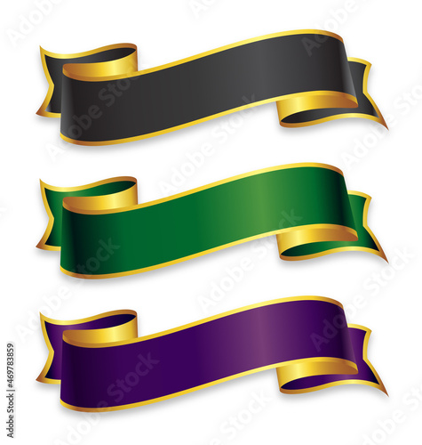 colored wide ribbons with gold trim