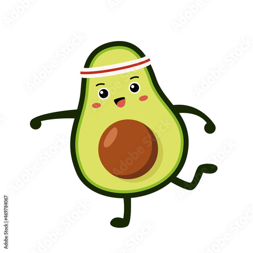 A sporty avocado in a bandage is ready to be picked up. Healthy food and sports. Vector illustration of flat character