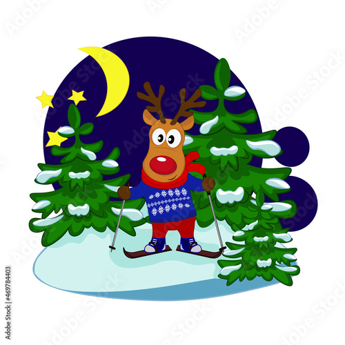  Cute deer skiing in winter forest