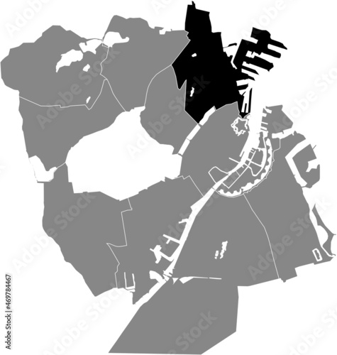 Canvas Print Black location map of the Østerbro District inside gray urban districts map of t