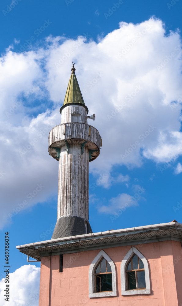 Makbul Ibrahim Pasa Mosque. wooden minaret. Karakoy, istanbul, Turkey.