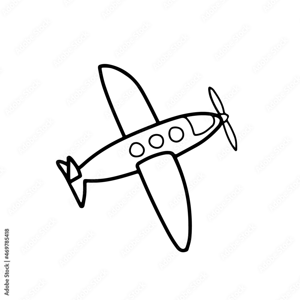 Fototapeta premium Airplane simple doodle icon. Plane outline logo drawing. Hand drawn logotype isolated on white. Vector illustration
