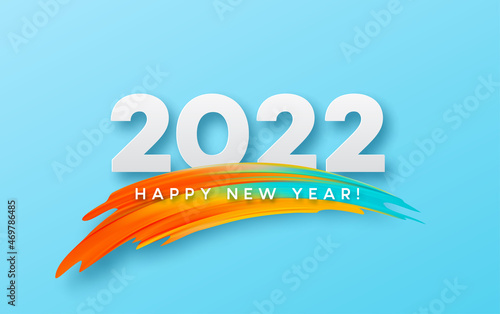 Calendar header 2022 number on colorful abstract color paint brush strokes background. Happy 2022 new year colorful background. Vector illustration