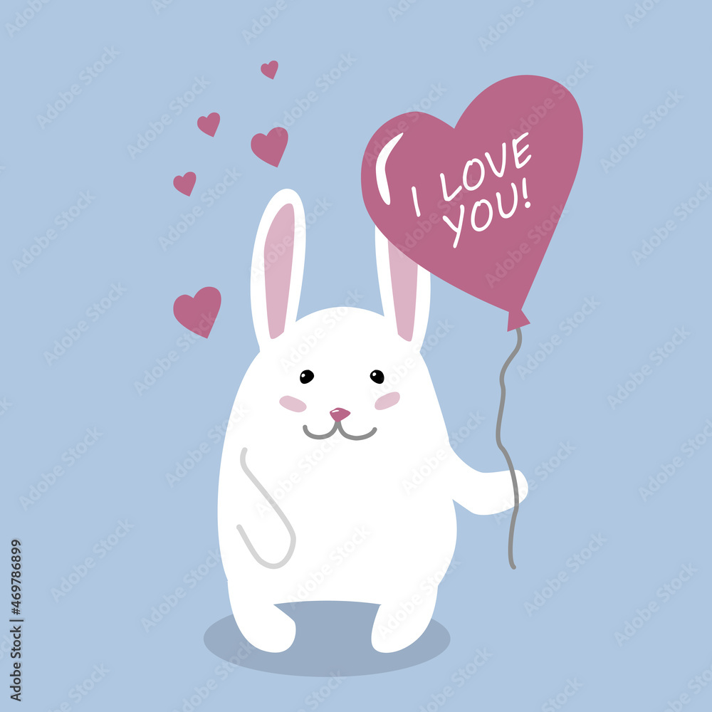 cute rabbit with heart-shaped ballon. I love you cute rabbit with heart-shaped ballon. I love you