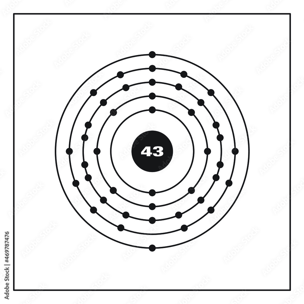 Bohr model representation of the technetium atom, number 43 and symbol Tc.
Conceptual vector illustration of technetium atom and electron configuration 2, 8, 18, 13, 2. Bohr model representation of the technetium atom, number 43 and symbol Tc.
Conceptual vector illustration of technetium atom and electron configuration 2, 8, 18, 13, 2.