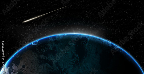 Billede på lærred Earth planet in dark outer space on background